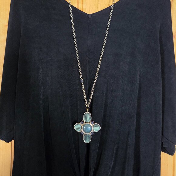 Chico's Jewelry - Chico's Goldtone Long Necklace with Chunky Stone Cross Pendant